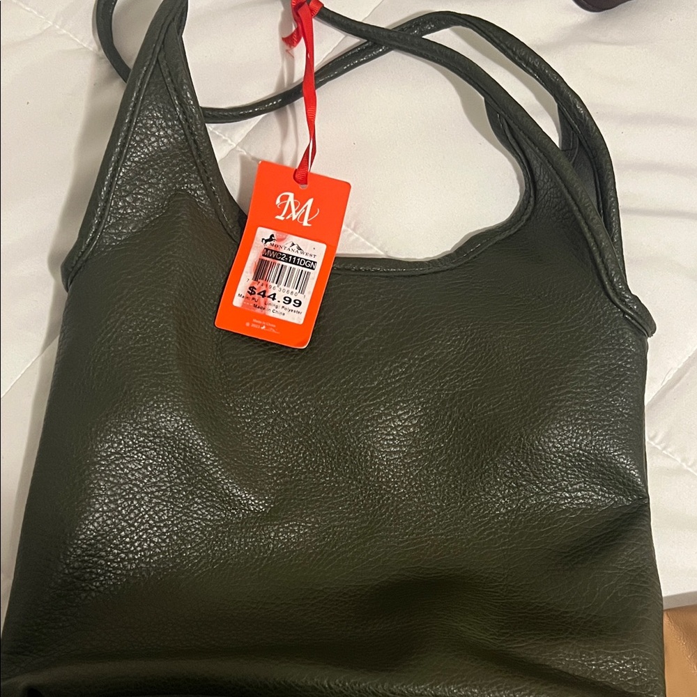 Dark Olive Green Textured Faux Leather Shoulder Bag